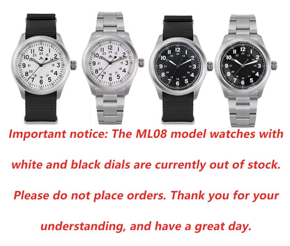 Militado ML08 38mm Quartz Watch VH31 Movement Double Domed Sapphire Crystal Wristwatch Super C3 Green Luminous Vintage Watches