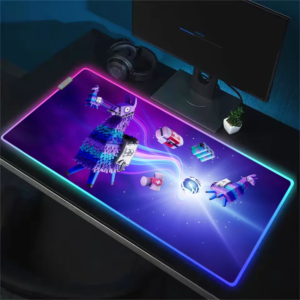Game F-Fortnite Survival Battle Mauspad mit RGB-LED-Beleuchtung, rutschfester Gummibasis, wasserdicht, für Büro, PC und Zuhause, große USB-Gaming-Schreibtischmatte