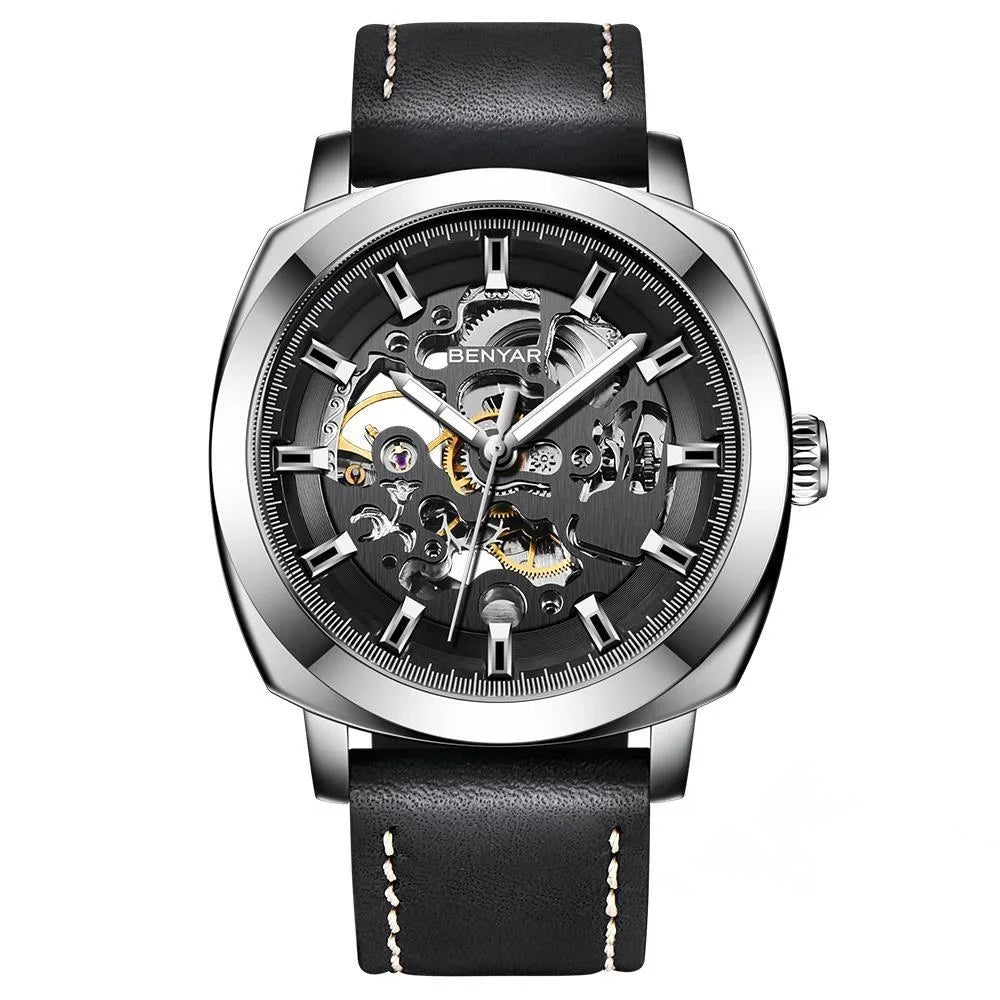 BENYAR Watch for Men Luxury Skeleton Tourbillon Automatic Mechanical Men's Watch 30M Waterproof Leather Strap Sports Reloj Hombre