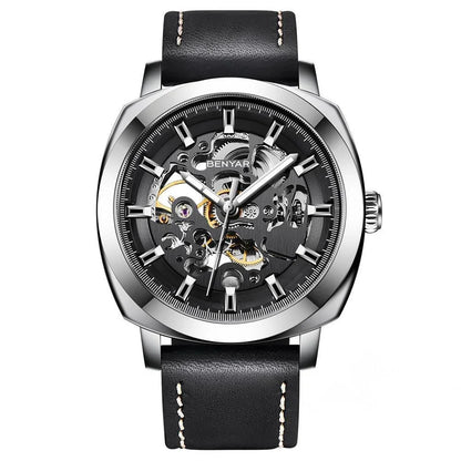 BENYAR Watch for Men Luxury Skeleton Tourbillon Automatic Mechanical Men's Watch 30M Waterproof Leather Strap Sports Reloj Hombre