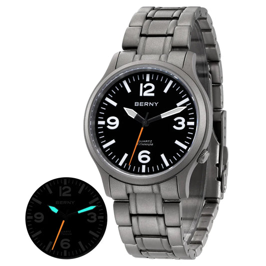 BERNY Full Titanium Men Watch Super Luminous Sports Quartz Watches Lightweight and Comfortable 5ATM Easy Read Wristwatch