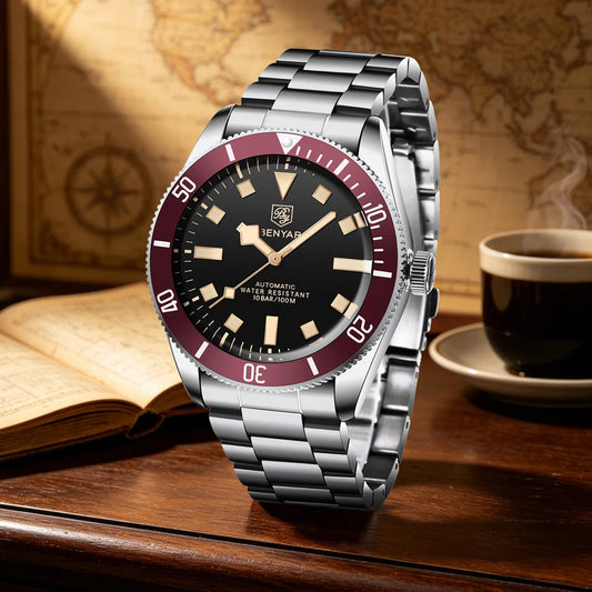 2026 New Mens Watches BENYAR Retro Red Mechanical Automatic luxury watch for men Waterproof Luminous Stainless steel wristwatch