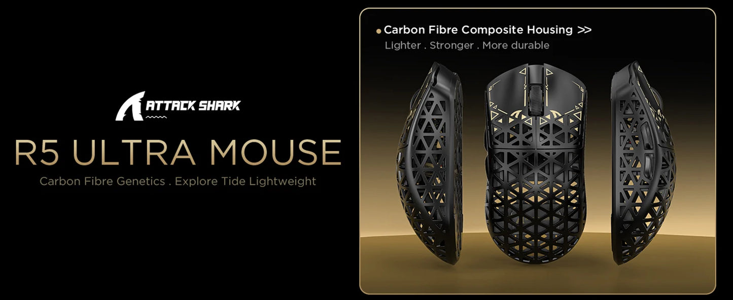 ATTACK SHARK R5 Ultra 8K Carbon Fiber kabellose Gaming-Maus mit 42000 DPI-PAW3950 MAX Sensor – 39g ultraleicht für Win/Mac