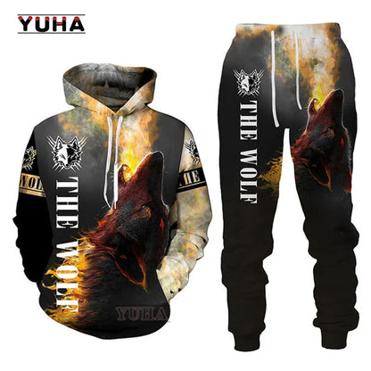 Sweatshirt com Capuz Unissexo Wolf com Impressão 3D, Pullover Cool com Gráfico Animal, Streetwear Masculino