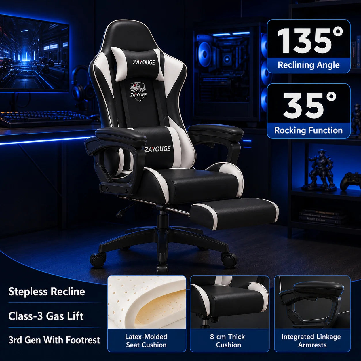 AOLIVIYA Gaming Reclining Office Chair Home Computer Rotating Lifting Backrest Internet Cafe E Sports Game Seat With Footrest