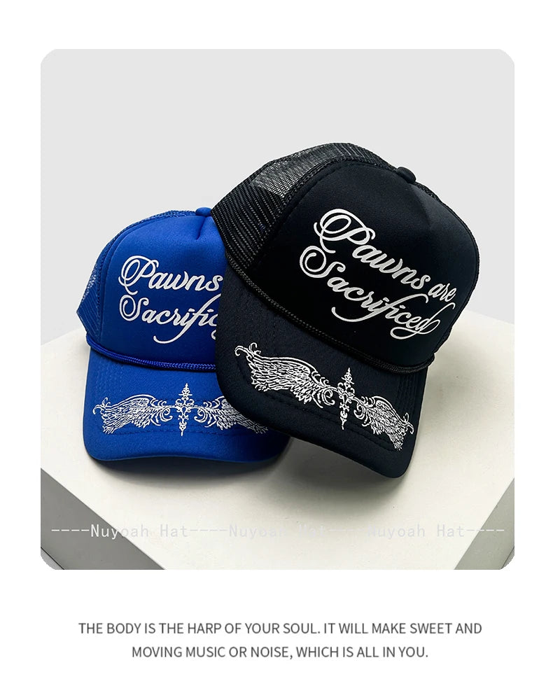 Printed Letters Wing Baseball Hats Hip Hop Breathable Color Block New Unisex Personal Sunshade Mesh Versatile Trucker Caps ins
