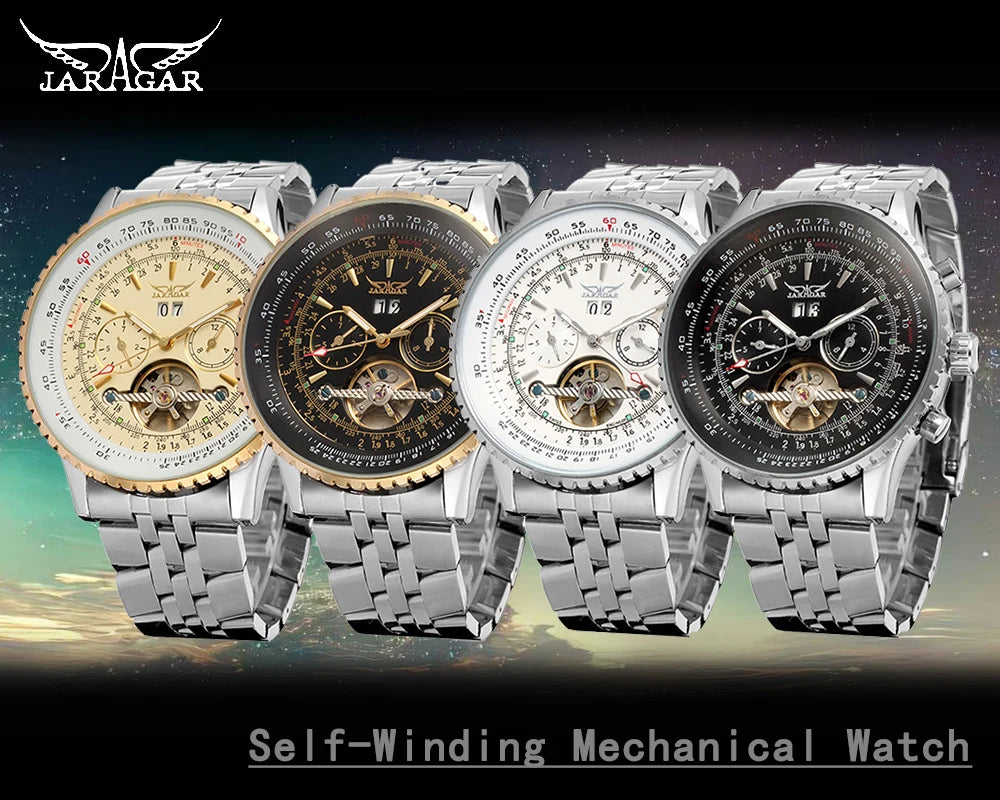Jaragar 50MM Automatic Mechanical Watch for Men, Multifunctional, Date Month Week Display, 3ATM Waterproof, Business Casual Style