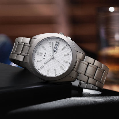 BERNY Full Titanium Men Watch Date Week Quartz Watches Calendar Sapphire Super Luminous 100M Waterproof Lightweight Wristwatch