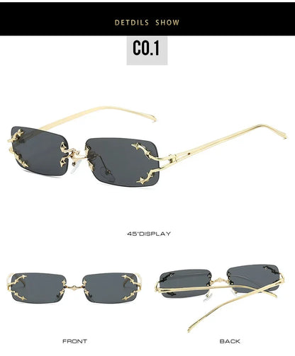 Y2K Rimless Square Star Sunglasses for Women Fashion Vintage Silver Hip Hop Driving UV400 Eyewear Alloy Frame Outdoor Men Punk