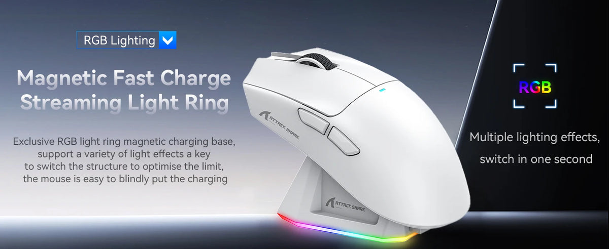 Attack Shark X11 tri-mode gamingmus med magnetisk laddningsdocka, PixArt PAW3311-sensor, 22K DPI, BT/2.4Ghz/trådbunden, för PC/MAC