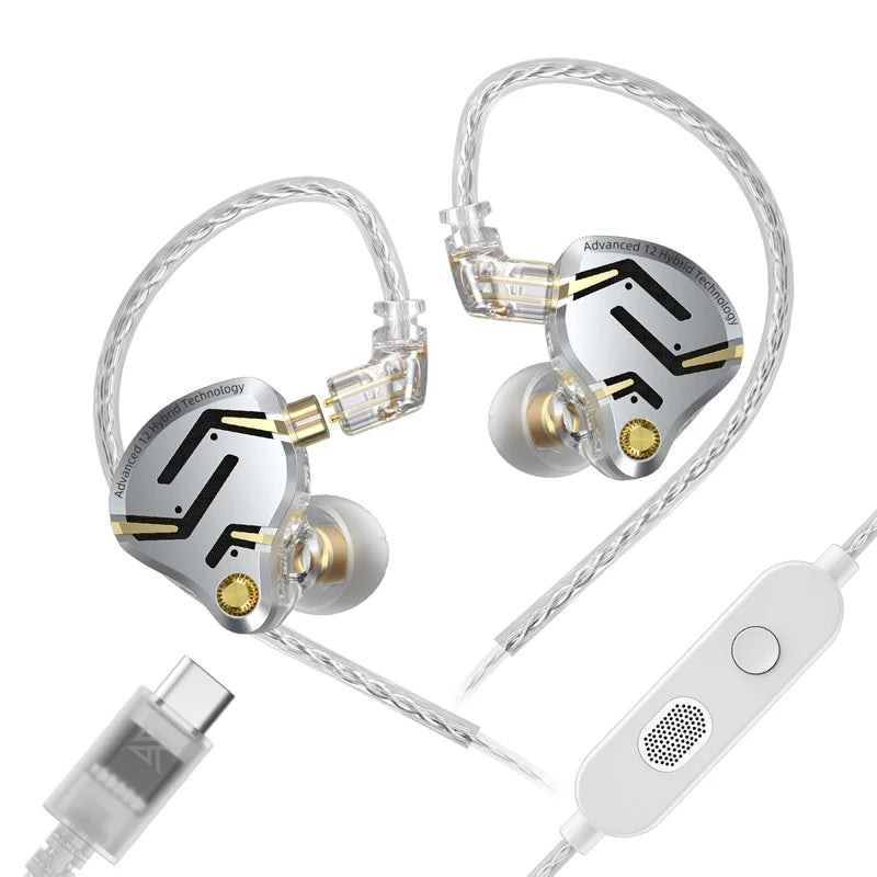 Auriculares IEM Híbridos KZ ZS12 PRO 2 – Auriculares Gaming HiFi com Fio, Graves Potentes e Drivers Superlineares