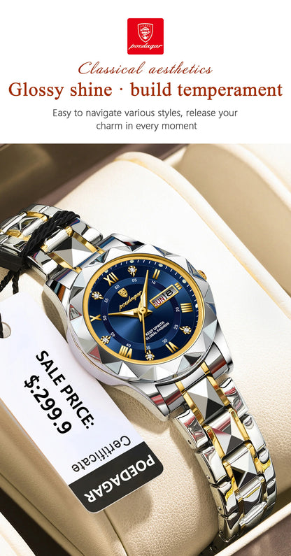 POEDAGAR Top Luxury Watches For Women Stainless Steel Week Date Woman Wristwatch Luminous Waterproof Fashion Quartz Ladies Watch