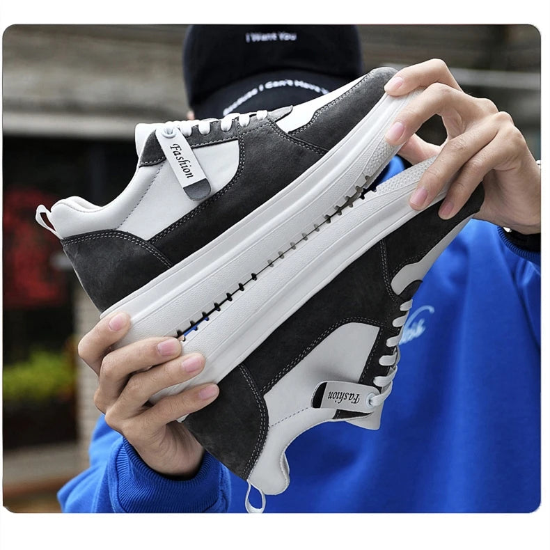 Big Size Lift Men Sneakers Elevator Shoes Heightening Height Increase Insole 7-8CM High Heels Shoes Genuine Leather Sport Shoes