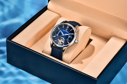 PAGANI DESIGN – luksuzni mehanički sat za muškarce, 41 mm, safirno staklo, kožni remen, vodootporan, u pilotskom stilu, s turbiljonom i fazama mjeseca