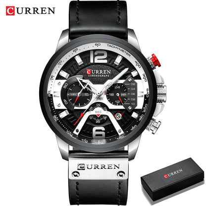 Ceas pentru bărbați CURREN 8329 – Stil sportiv casual, design militar, curea din piele, cronograf la modă, ceas de lux de la o marcă renumită