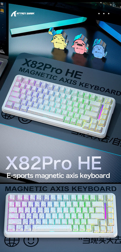 ATTACK SHARK X82Pro HE Wireless Magnetic Axis Gaming Keyboard 8KHz Rate 0.01mm RT Precision 5000mAh Tri Mode RGB 82 Keys PBT