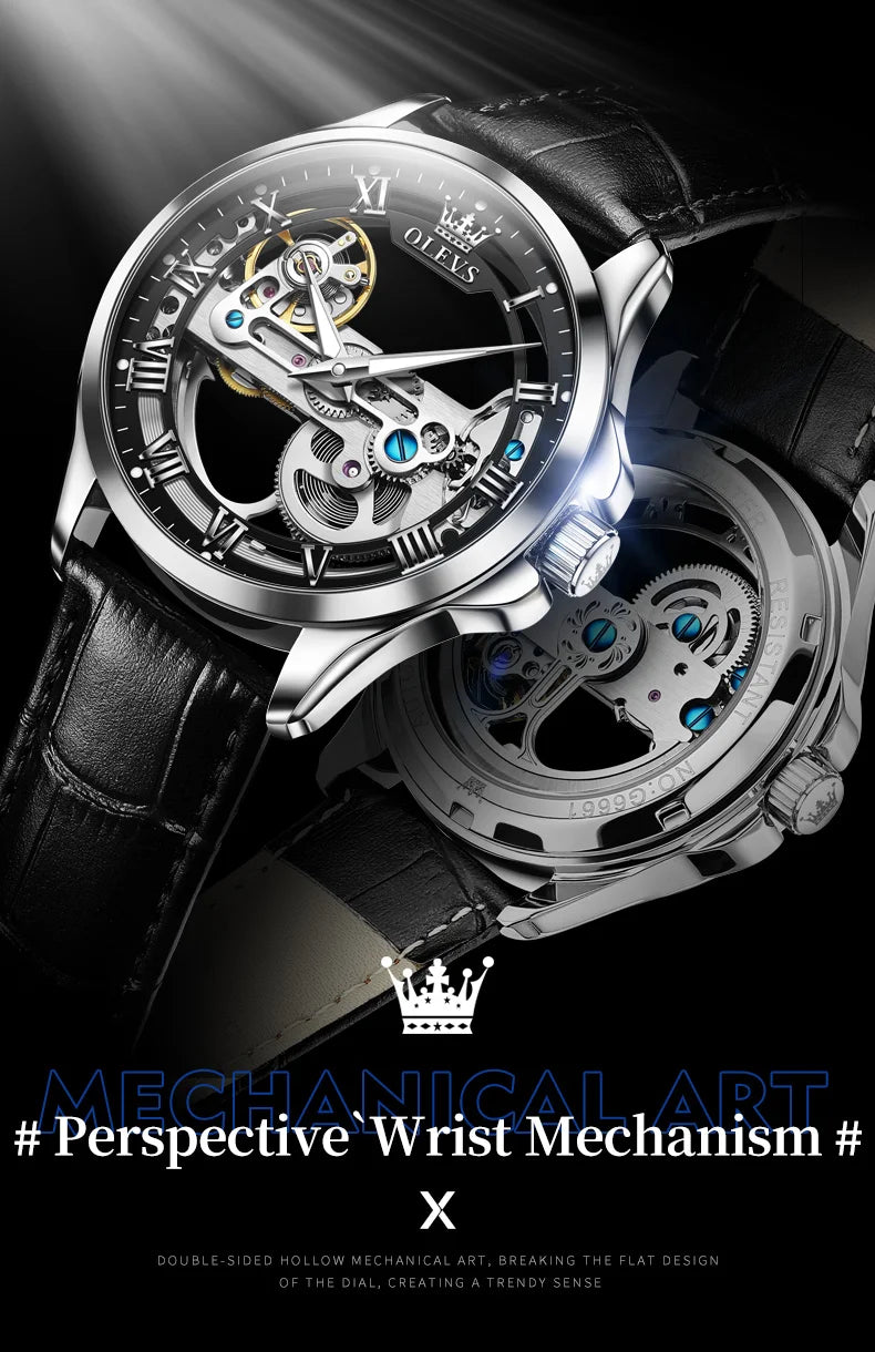 OLEVS 6661 Men's Top Brand Luxury All-Transparent Hollow Mechanical Watch, Original Fashion, Waterproof Classic Design