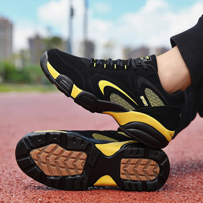Plus Size Men's Trendy Color Block Sneakers, Comfortable Non-Slip Lace-Up Casual Durable Shoes for Men's Outdoor Activities