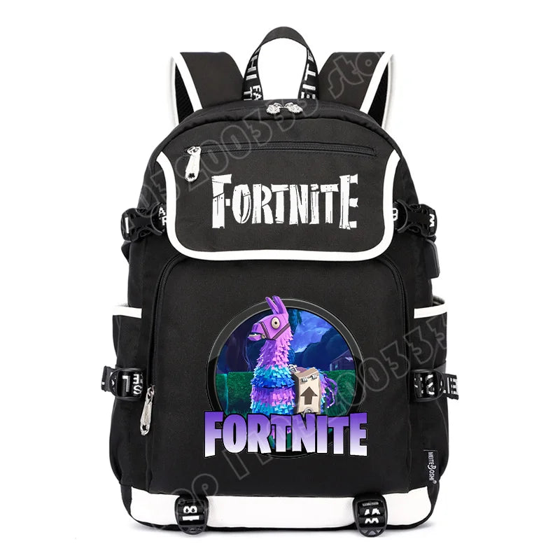 Mochila Fortnite de Grande Capacidade, Saco de Ombro Casual com Porta USB, Unissexo, Estilo Anime, para Estudantes, Nova Mala Escolar Elegante, Presente de Papelaria