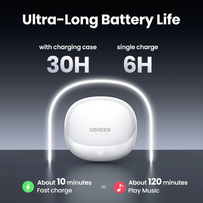UGREEN ANC Semi-Open TWS Bluetooth 5.3 Earbuds – Adaptive Noise Cancelling LDAC Hi-Res Audio Wireless Earphones with Charging Case
