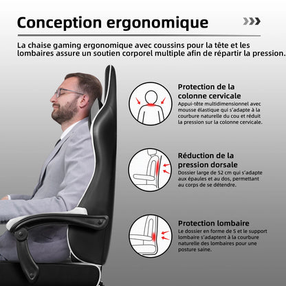 Daccormax 170° Gaming Chair Ergonomic PC Gaming Chair with Adjustable Footrest and Lumbar Support High-Back Breathable Design