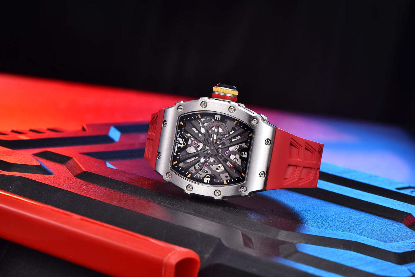 2026 Neue PAGANI DESIGN Herren-Quarzuhr VH65-Uhrwerk, Skeleton-Zifferblatt, 100M wasserdicht, sportliche rechteckige Uhr mit Saphirglas für Herren