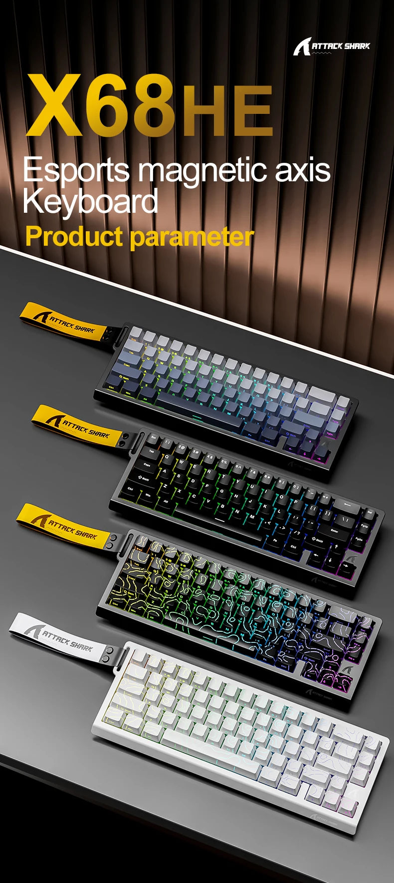 Tastiera a switch magnetici ATTACK SHARK X68HE cablata e FREEWOLF F68 cablata F68Pro wireless per gaming professionale 8K Hz 0.01mm Rapid Trigger