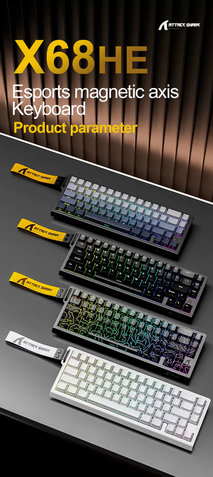 Tastiera a switch magnetici ATTACK SHARK X68HE cablata e FREEWOLF F68 cablata F68Pro wireless per gaming professionale 8K Hz 0.01mm Rapid Trigger