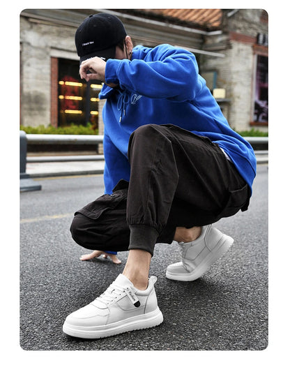Big Size Lift Men Sneakers Elevator Shoes Heightening Height Increase Insole 7-8CM High Heels Shoes Genuine Leather Sport Shoes
