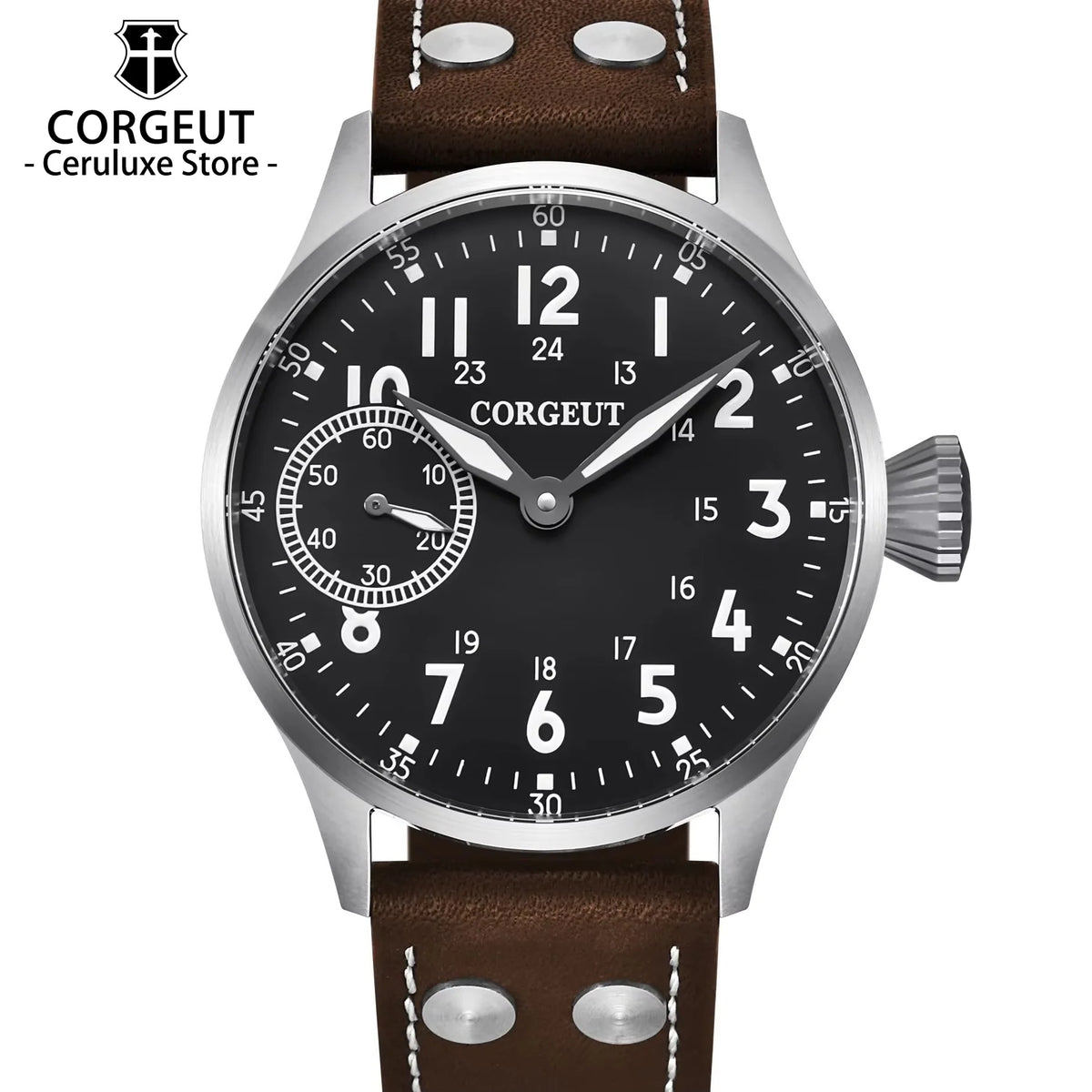 Corgeut Seagull ST3600 17 Jewelry 44mm Mechanical Watch Hand Wound Sapphire waterproof Watch Sports Leather Luxury 6497 Watch