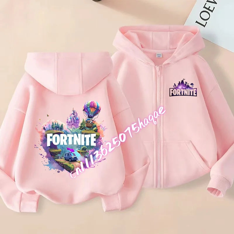 Fortnites Kids Zipper Hooded Coats Anime Fortress Night Sweatshirts Game Spring Autumn Hoodies Sportwear Children Clothes Gift