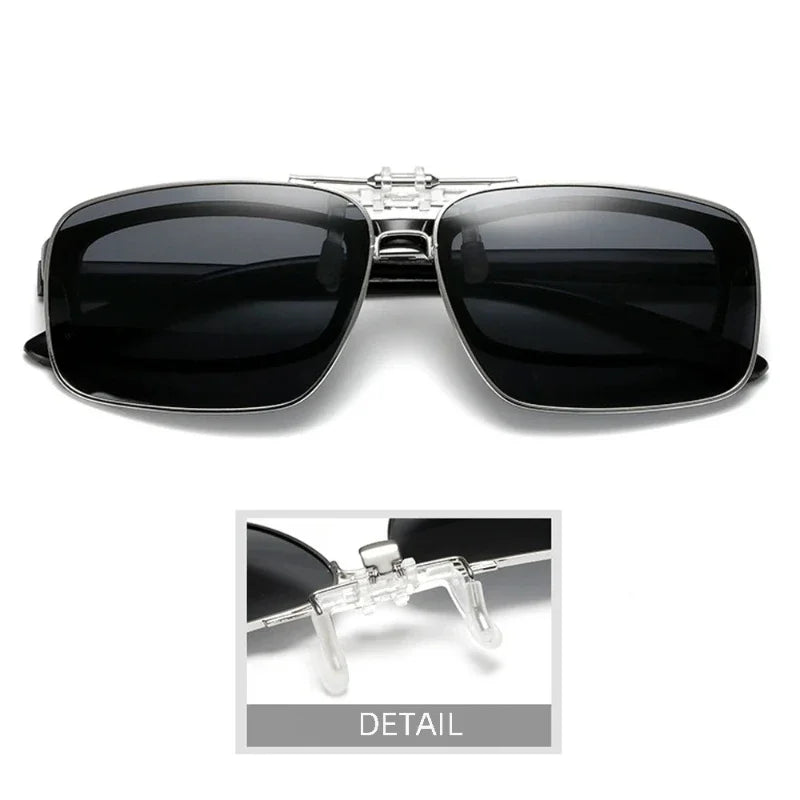 REXXAR Mens Metal Clip on Sunglasses Polarized Eyeglasses UV400 Women Square Night Vision Driving Sun Glasses