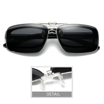 REXXAR Mens Metal Clip on Sunglasses Polarized Eyeglasses UV400 Women Square Night Vision Driving Sun Glasses