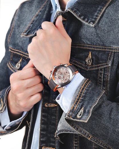 Classic Luxury Men Automatic Watch Multifunction Mechanical Wristwatch Rubber Strap Waterproof Week Date Watches Reloj Hombre