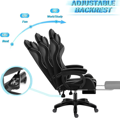 Gaming Chair with Speakers and RGB LED Light, 7 Points Massage Video Game Chair Adjustable with Headrest & Lumbar Support