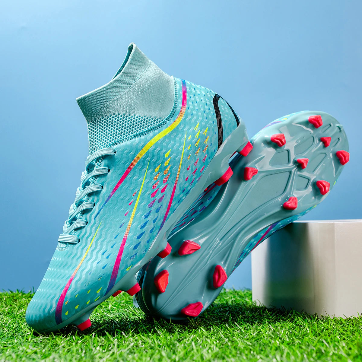 Chaussures de football AG FG pour adultes, dédiées aux compétitions, tissu PU haute densité, crampons longs en TPU antidérapants, robustes, pour entraînement sur gazon naturel