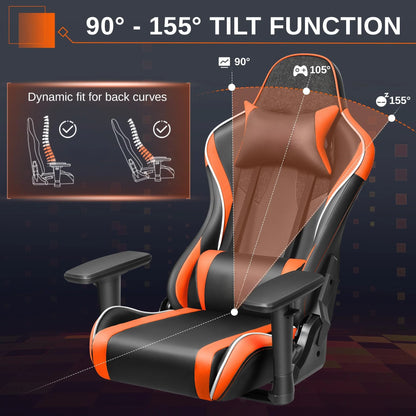 Gaming Chair, Ergonomic Office Chair with Headrest Lumbar Pillow, Multi-Level Adjustable Swivel Computer Chair, Orange