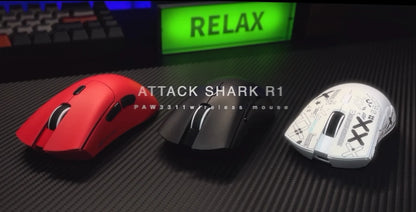 Rato Gaming Tri-Mode ATTACK SHARK R1, Sensor PixArt PAW3311, 18000 DPI, 1000hz, ultraleve de 59g para mãos grandes, para PC/Mac