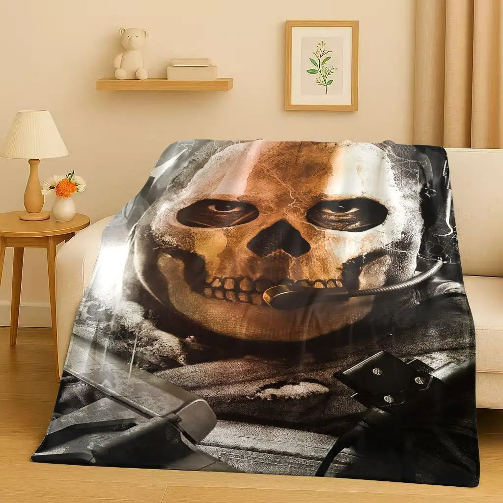 3D Classic Gun Game Call of Duty COD Ghost Simon Flannel Blanket,Ultra Soft Warm Plush Throw for Home Bedroom Bed Sofa Cover Kid