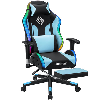 250Lbs Load LED Gaming Chair for Children 8-15 Years, Adjustable Gamer Chair with LED Lighting, Footrest & Lumbar Support