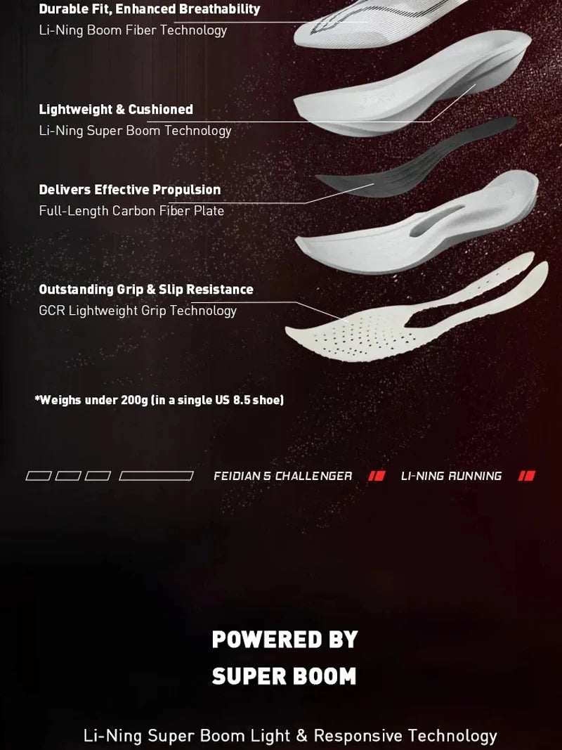 Li-Ning moški tekaški copati FEIDIAN 5 CHALLENGER SUPER BOOM blaženje PLOŠČA IZ OGLJIKOVIH VLAKEN LiNing superge ARMV001 ARMW003