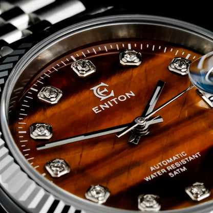 Eniton 36mm Men's Mechanical Watch Stainless Steel Peacock Stone Tiger Eye Dial NH35 Movement