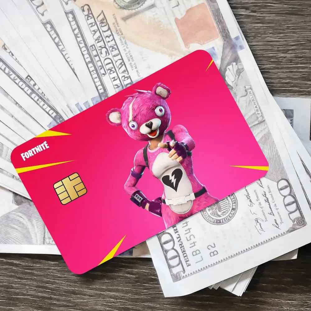 Autocolantes de cartões de jogo Fortnite Cuddle Team Leader para cartões bancários, película protetora impermeável, presente surpresa