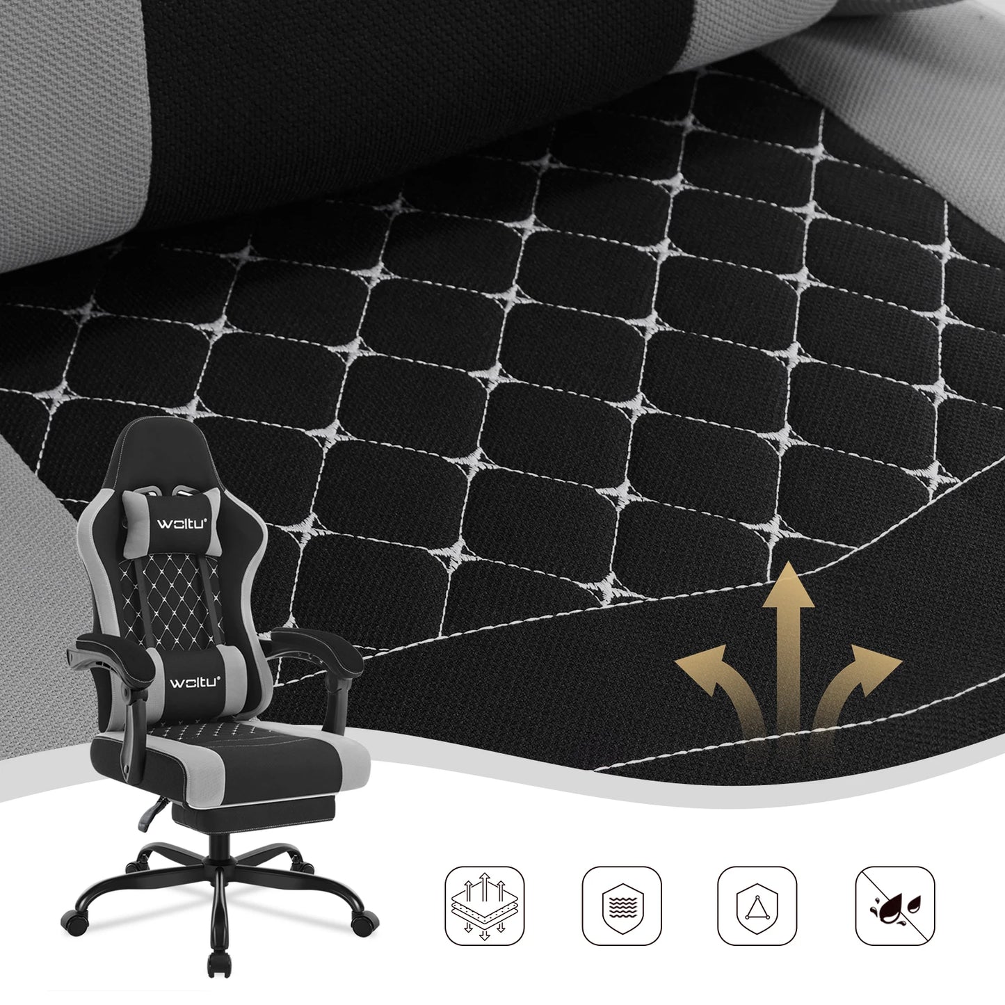 WOLTU Swivel Computer Chair with Massage Function Ergonomic Office Chair with Pillow & Footrest Height Adjustable Gaming Chair
