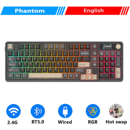 Clavier mécanique RK ROYAL KLUDGE S98 avec écran TFT en surface, 98 touches, RGB, BT 5.0/2,4 GHz/USB-C, clavier gaming sans fil, remplaçable à chaud