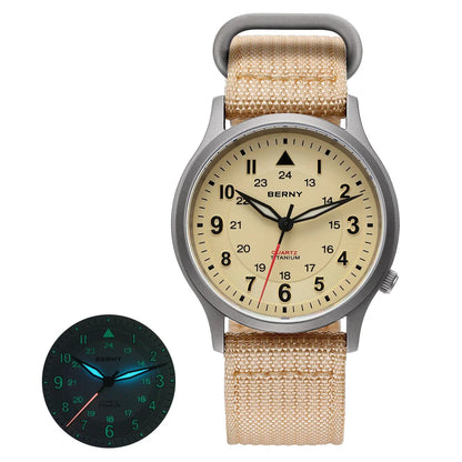 BERNY Titanium Watches for Men Super Luminous Sapphire Field Men's Watch Outdoor Quartz Wristwatch Lightweight 5ATM