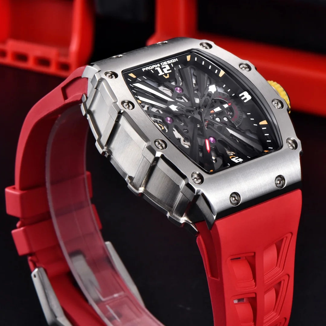2026 Neue PAGANI DESIGN Herren-Quarzuhr VH65-Uhrwerk, Skeleton-Zifferblatt, 100M wasserdicht, sportliche rechteckige Uhr mit Saphirglas für Herren