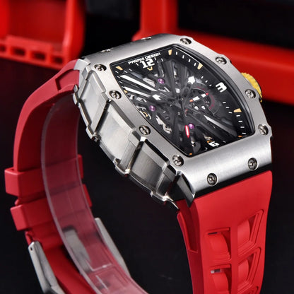 2026 Neue PAGANI DESIGN Herren-Quarzuhr VH65-Uhrwerk, Skeleton-Zifferblatt, 100M wasserdicht, sportliche rechteckige Uhr mit Saphirglas für Herren