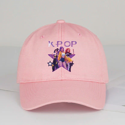 Boné de Baseball K-POP com Aba Curva Suave e Estampa de Grupo Feminino Cartoon - Unissexo, Casual, Retro e Ajustável - Chapéu de Sol Y2K