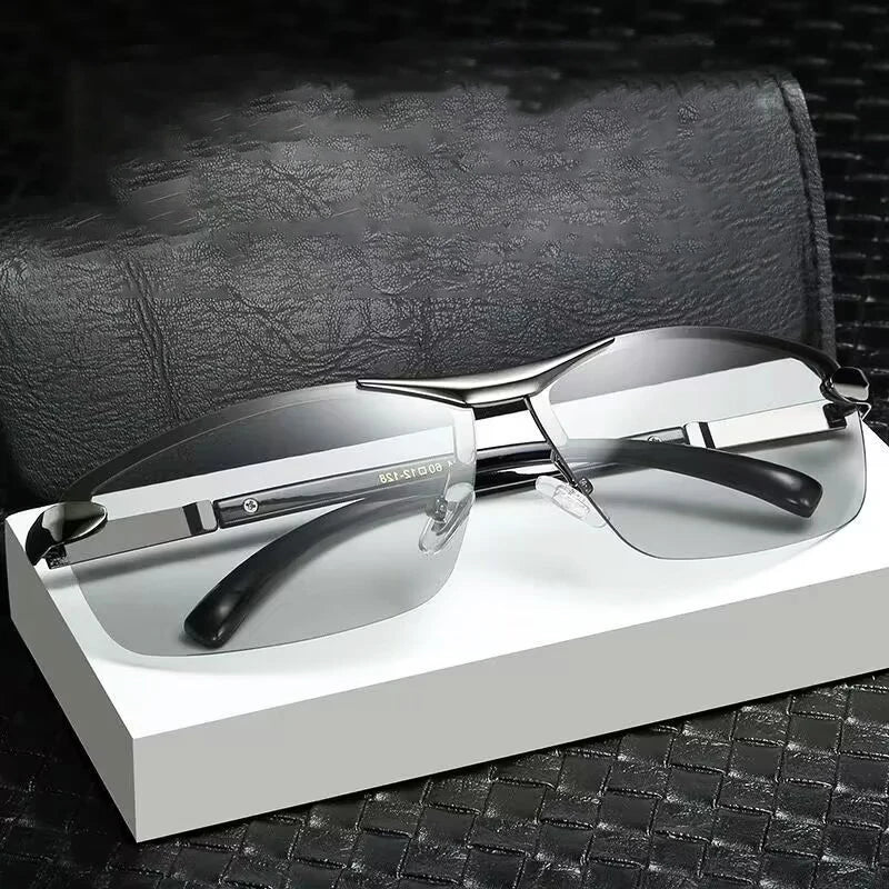 Fashion Fit Rimless Sunglasses Men Women Photochromic Sun Glasses Color Changing Polarized Fishing Car Driving Yellow Glasses